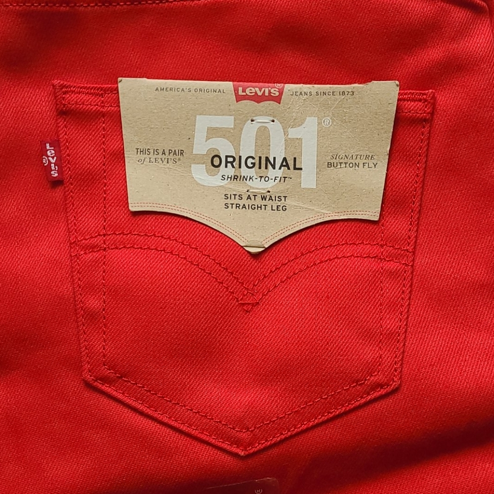 Levi's 501 32x30 raw unfinished red jeans - Picture 3 of 16